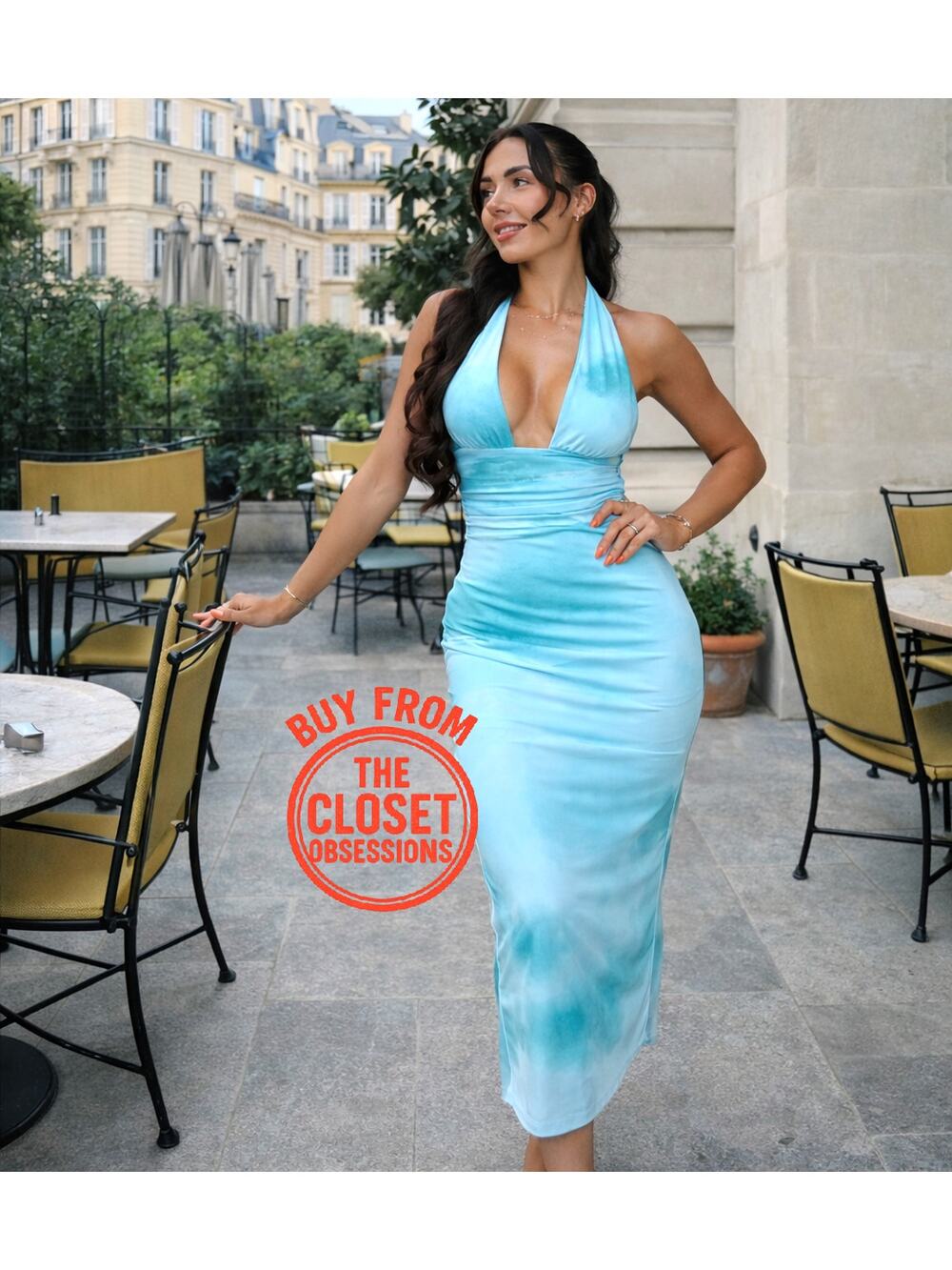 ZARA Aqua Blue Halter Midi Dress NWT Open Back Resort Vacation Dress M L